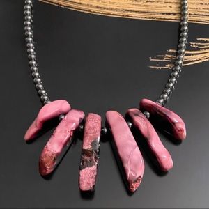 DeMarcus Alexan 4mm Pink Lobster Stone Hematite Necklace